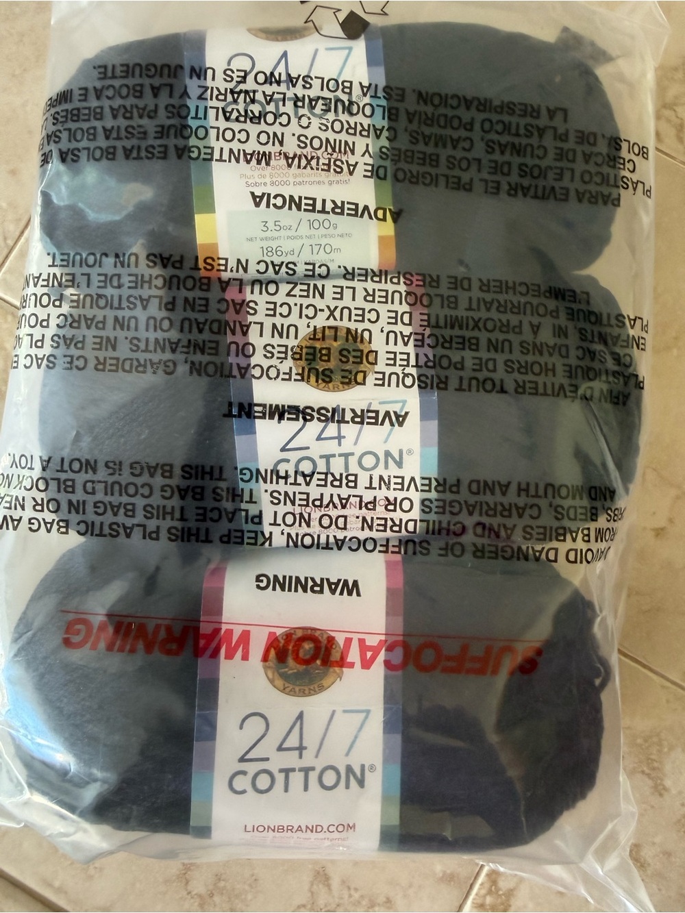 Lion Brand Yarn 24/7 Cotton– Black